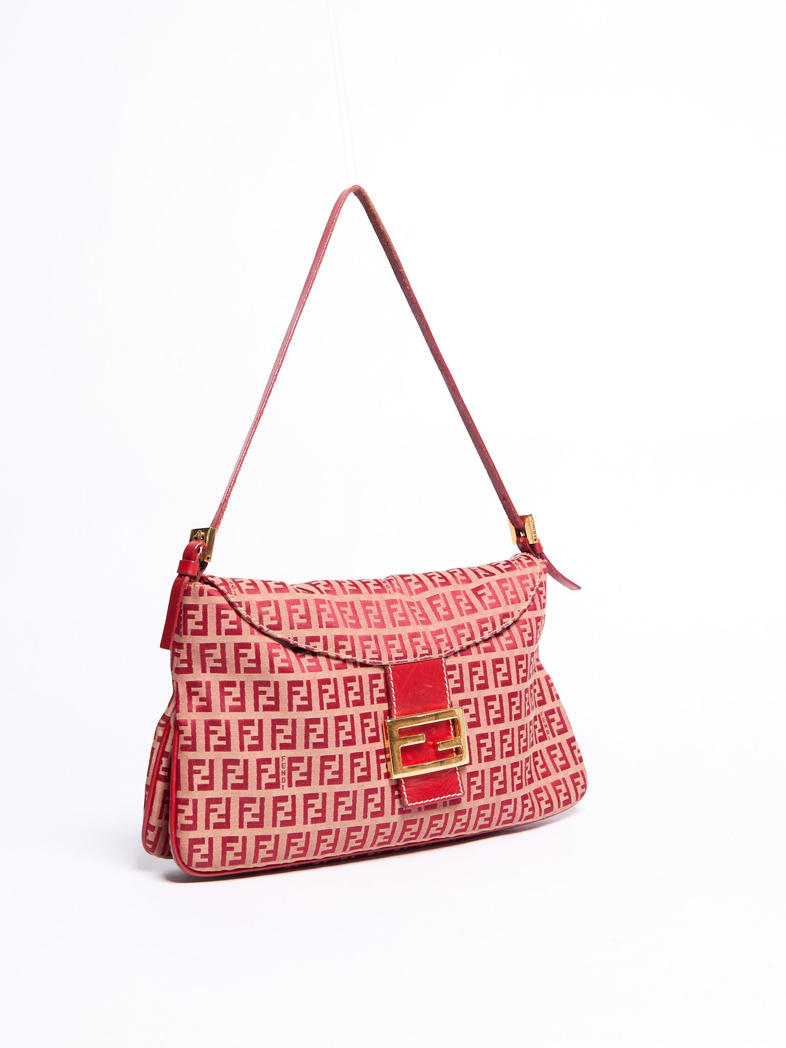 Fendi Red Zucchino Mama Baguette Shoulder Bag