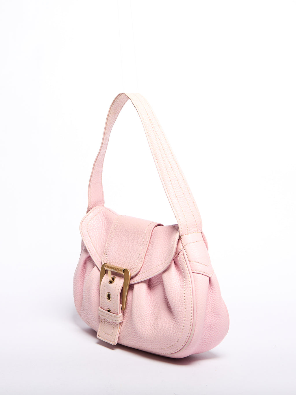 Celine Pink Pebble Leather Buckle Bag