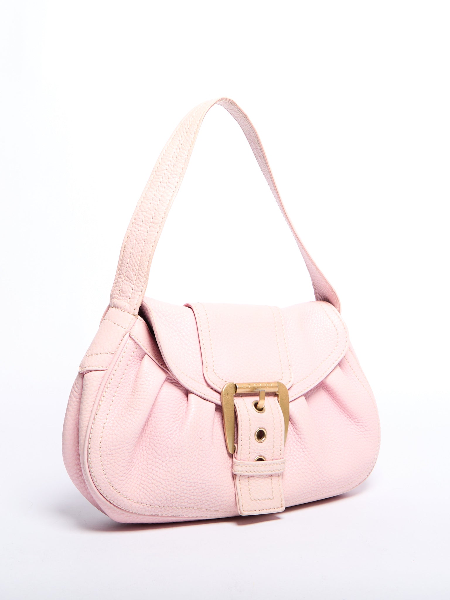 Celine Pink Pebble Leather Buckle Bag