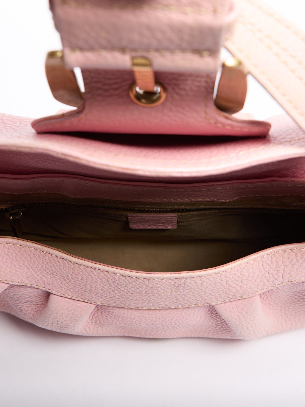 Celine Pink Pebble Leather Buckle Bag