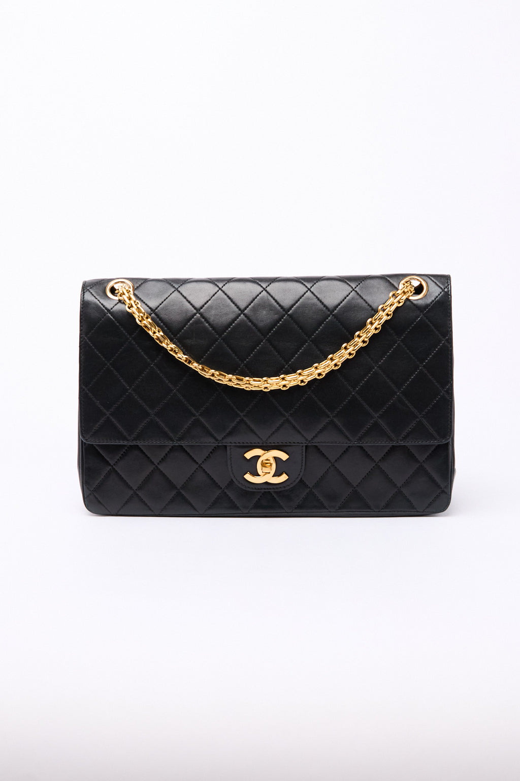 Chanel Black Lambskin 24k Gold Flap Bag
