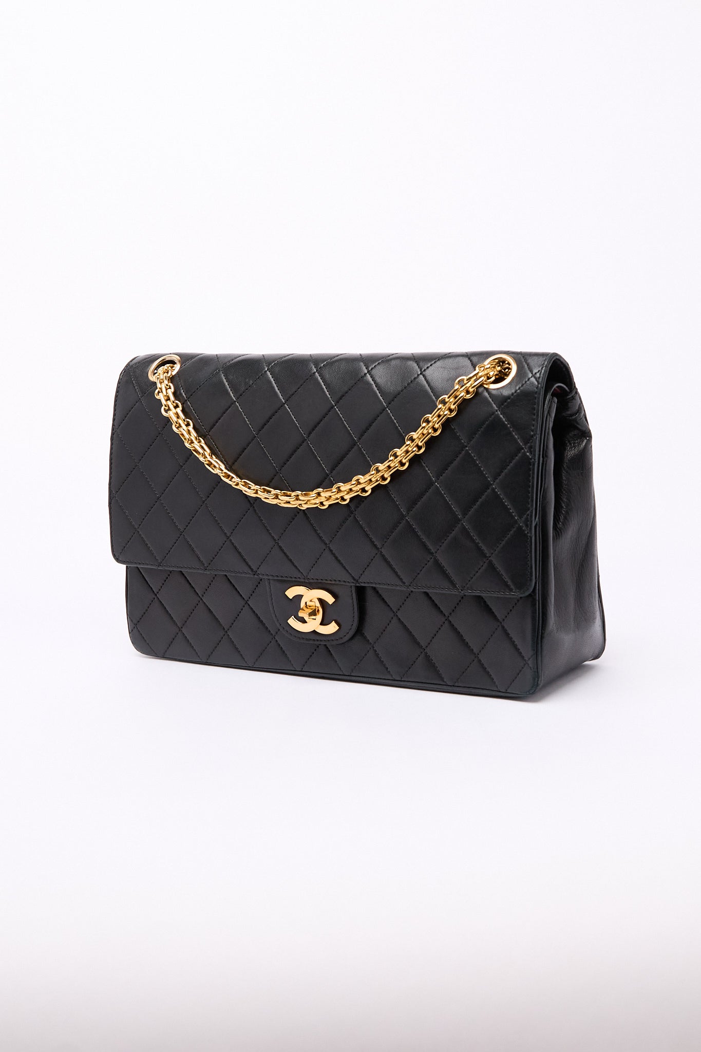 Chanel Black Lambskin 24k Gold Flap Bag