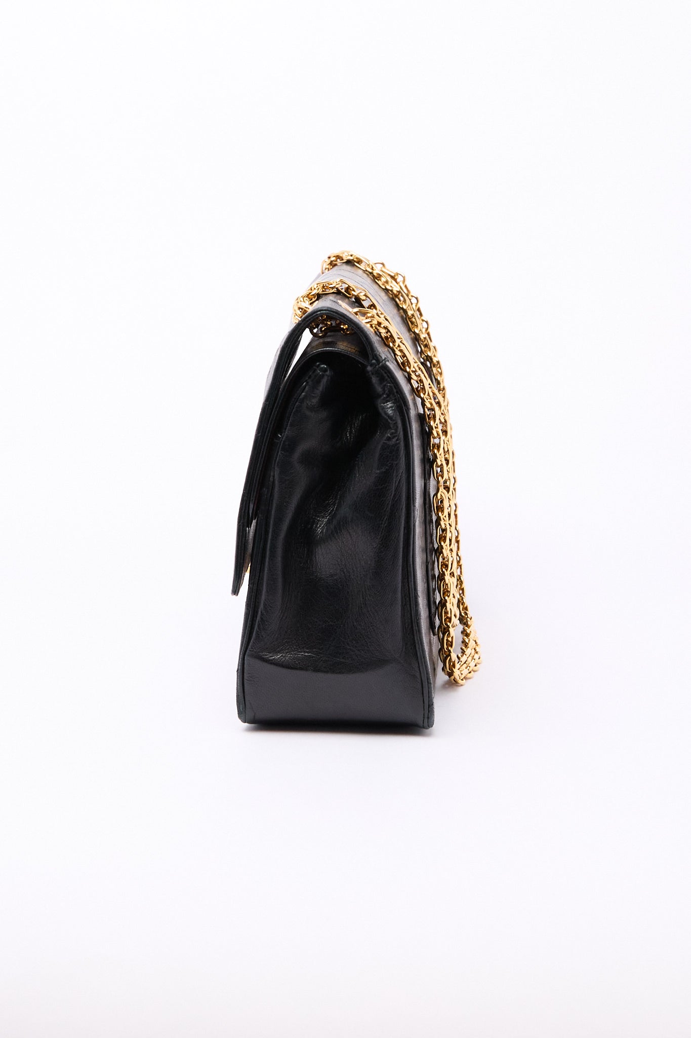 Chanel Black Lambskin 24k Gold Flap Bag