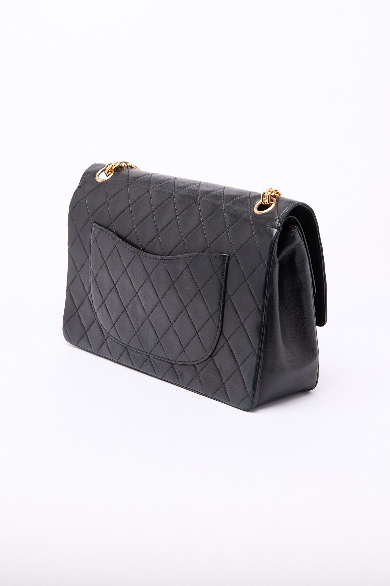 Chanel Black Lambskin 24k Gold Flap Bag