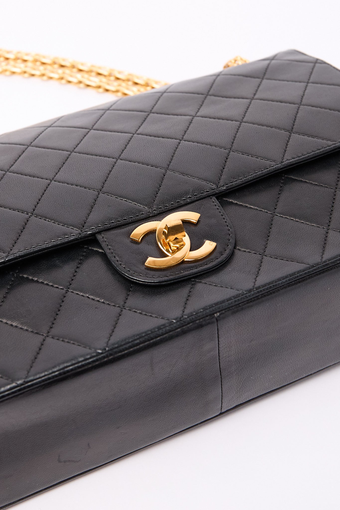 Chanel Black Lambskin 24k Gold Flap Bag