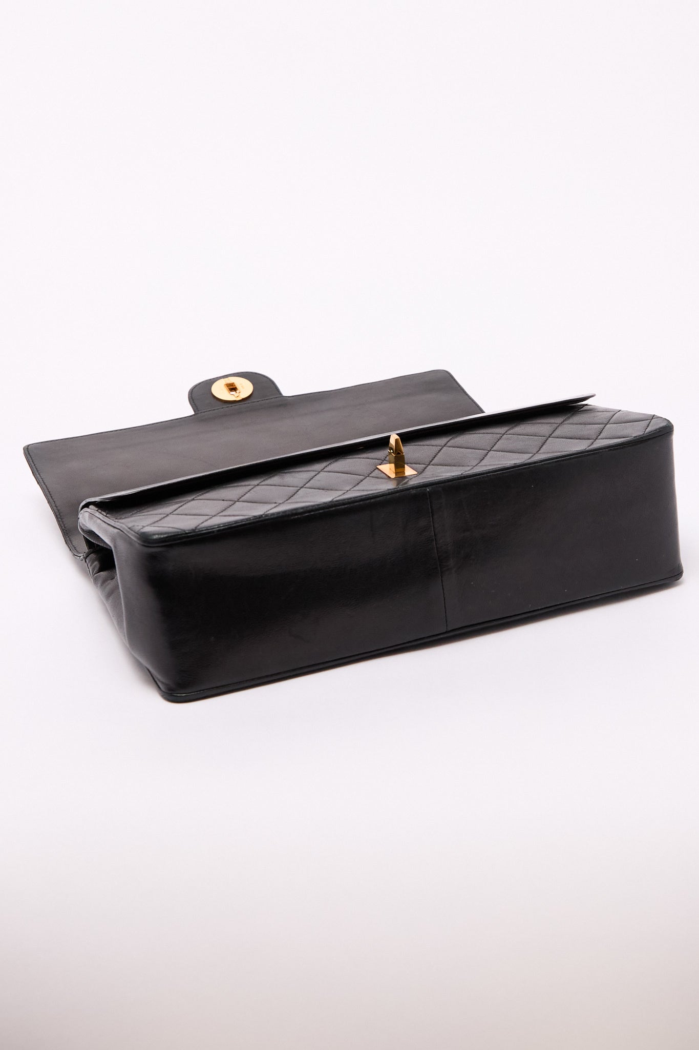 Chanel Black Lambskin 24k Gold Flap Bag