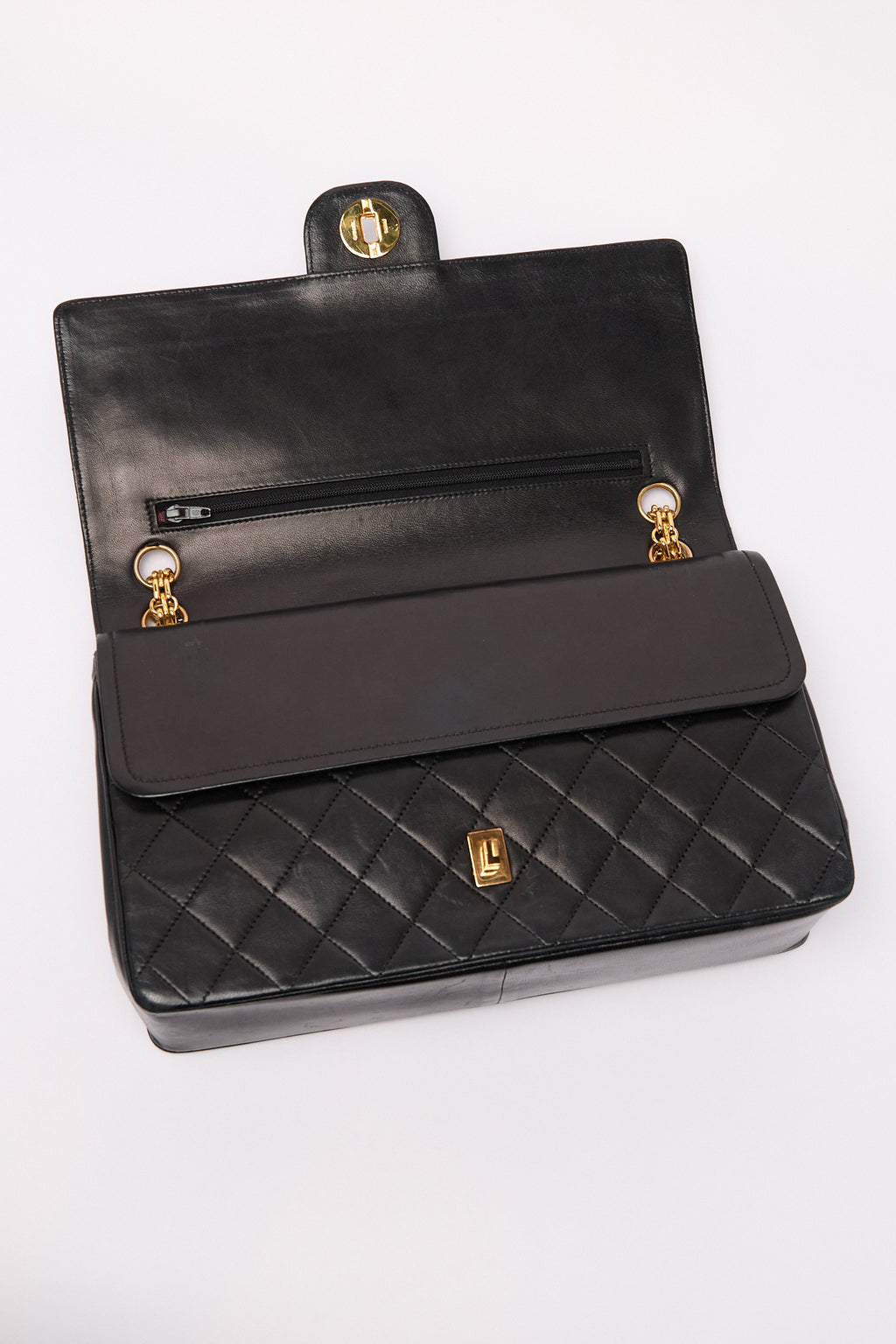 Chanel Black Lambskin 24k Gold Flap Bag