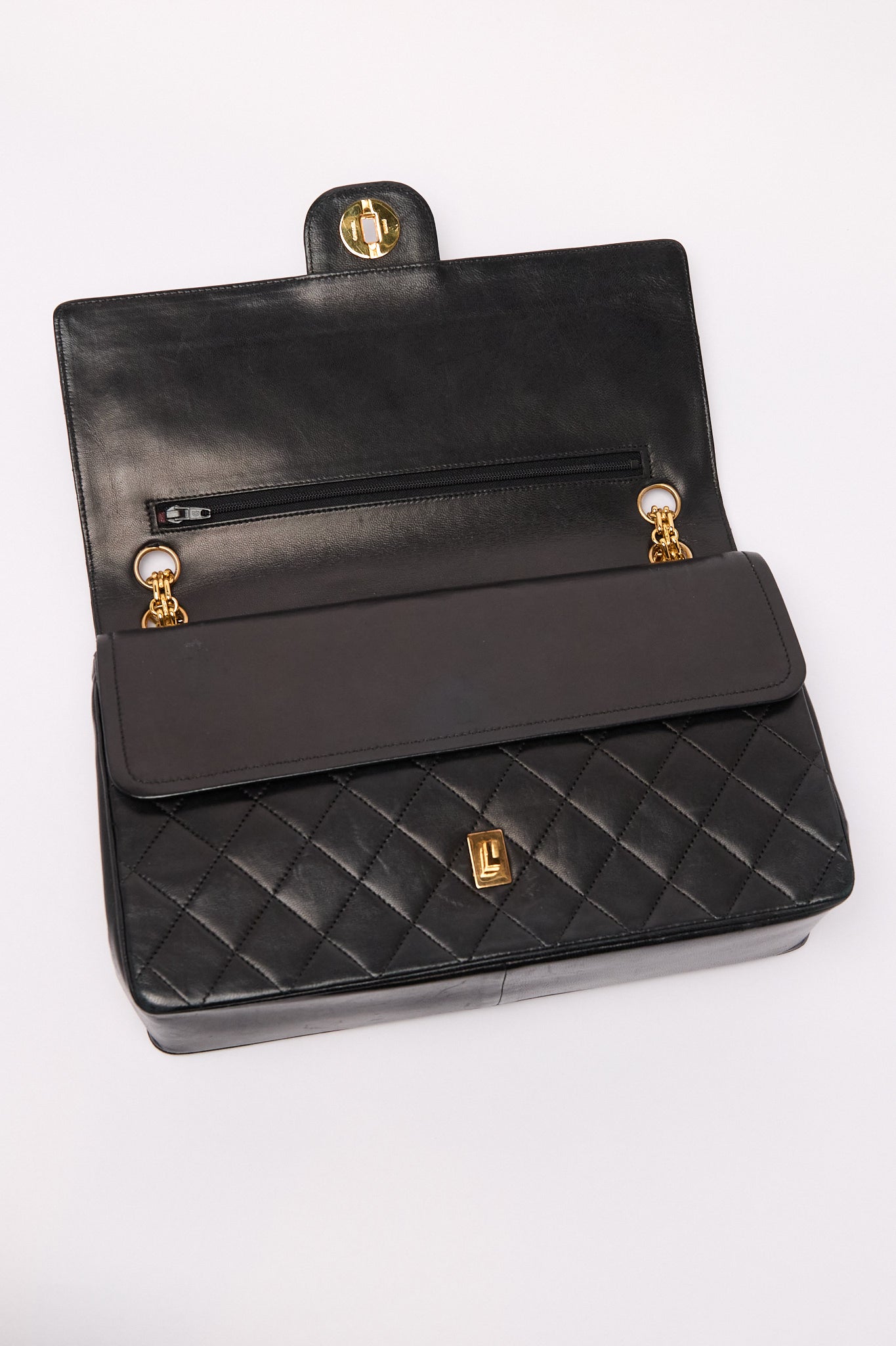 Chanel Black Lambskin 24k Gold Flap Bag
