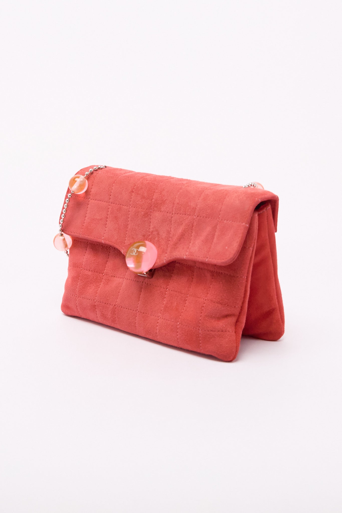 Chanel Salmon Suede Quilted Pouch