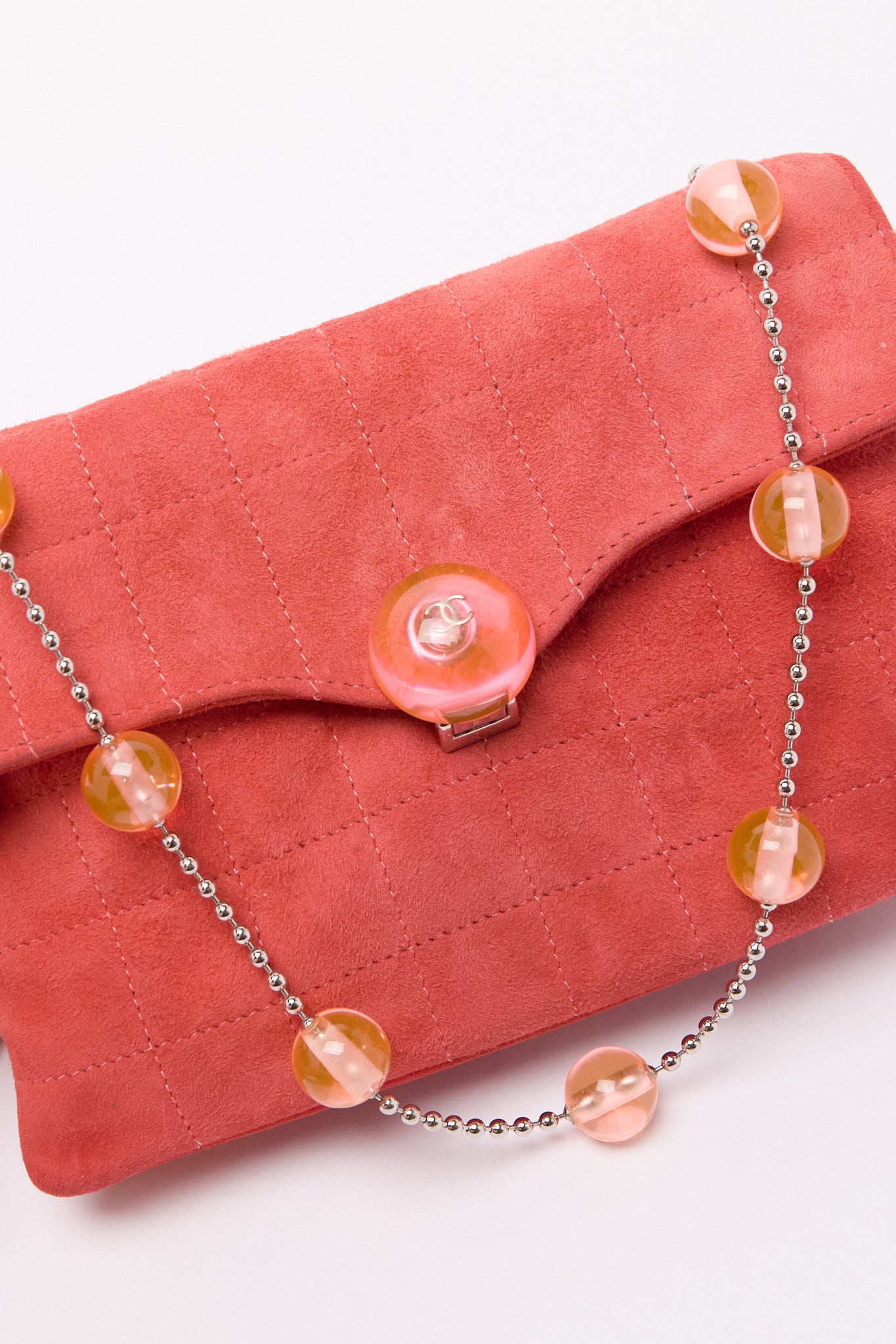 Chanel Salmon Suede Quilted Pouch