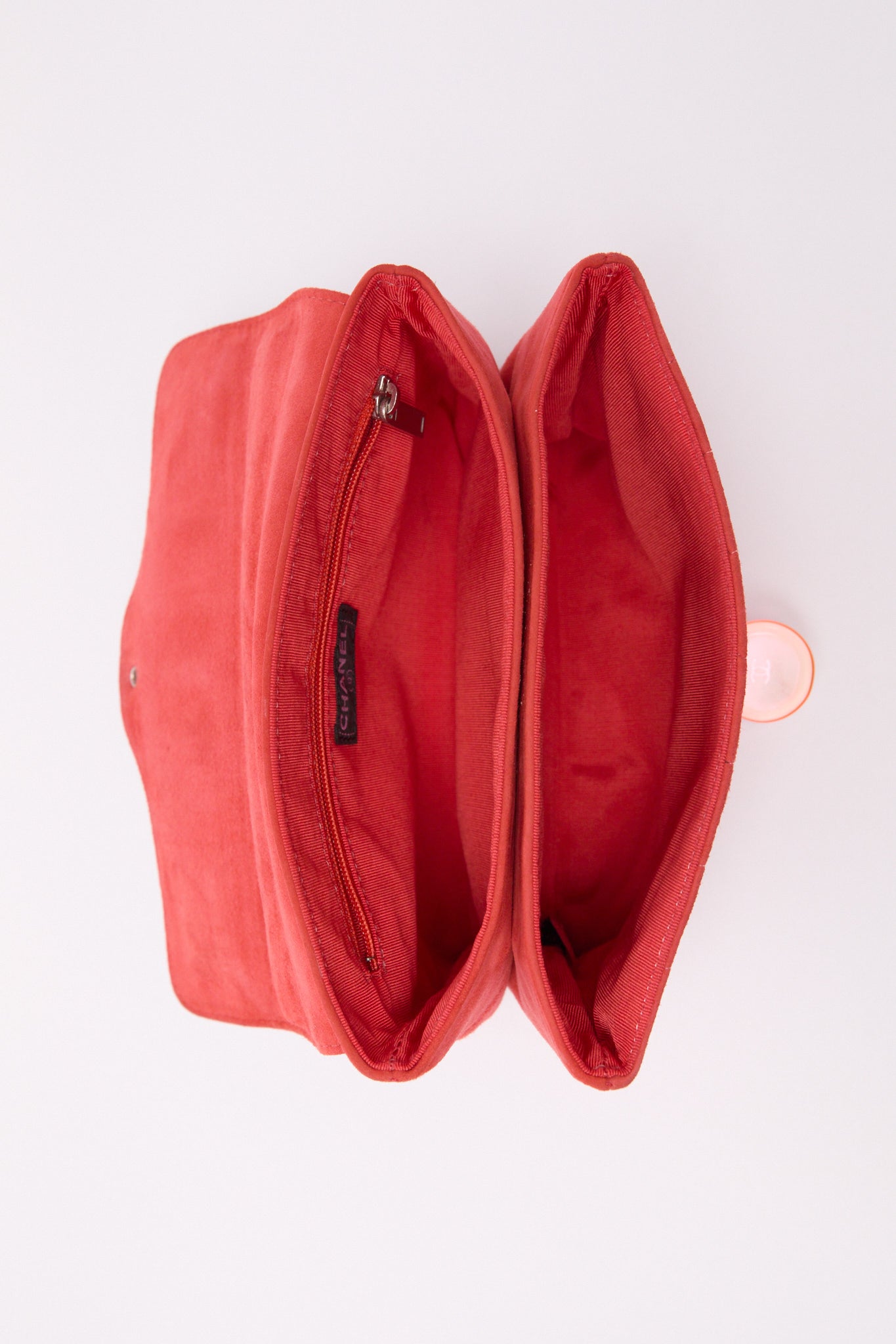 Chanel Salmon Suede Quilted Pouch