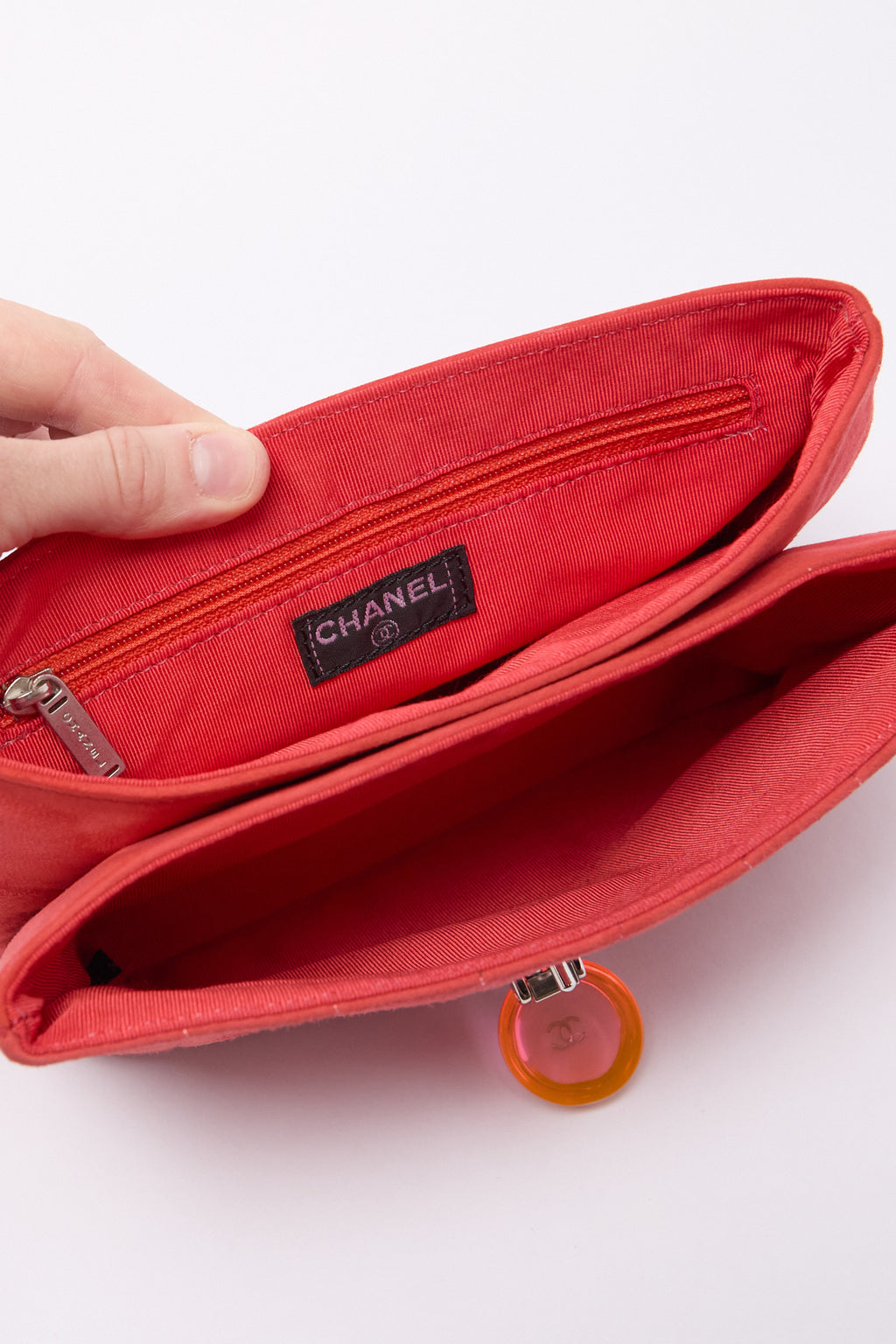 Chanel Salmon Suede Quilted Pouch