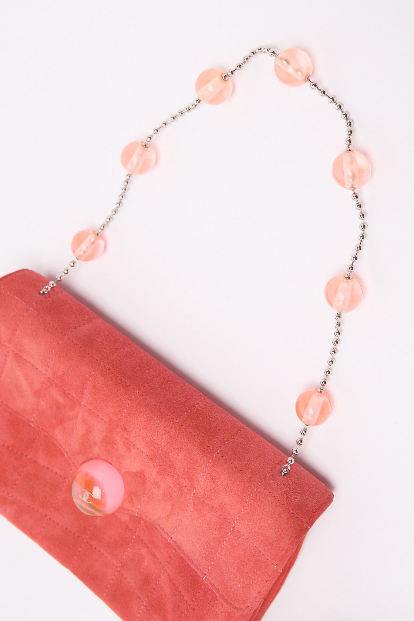 Chanel Salmon Suede Quilted Pouch