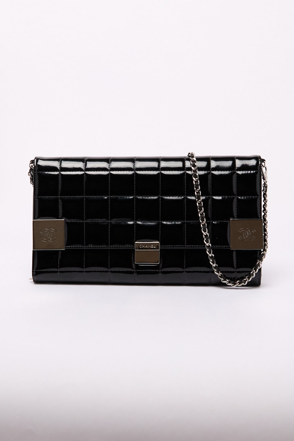 Chanel Black Patent CC Choco Bar Chain Shoulder Bag