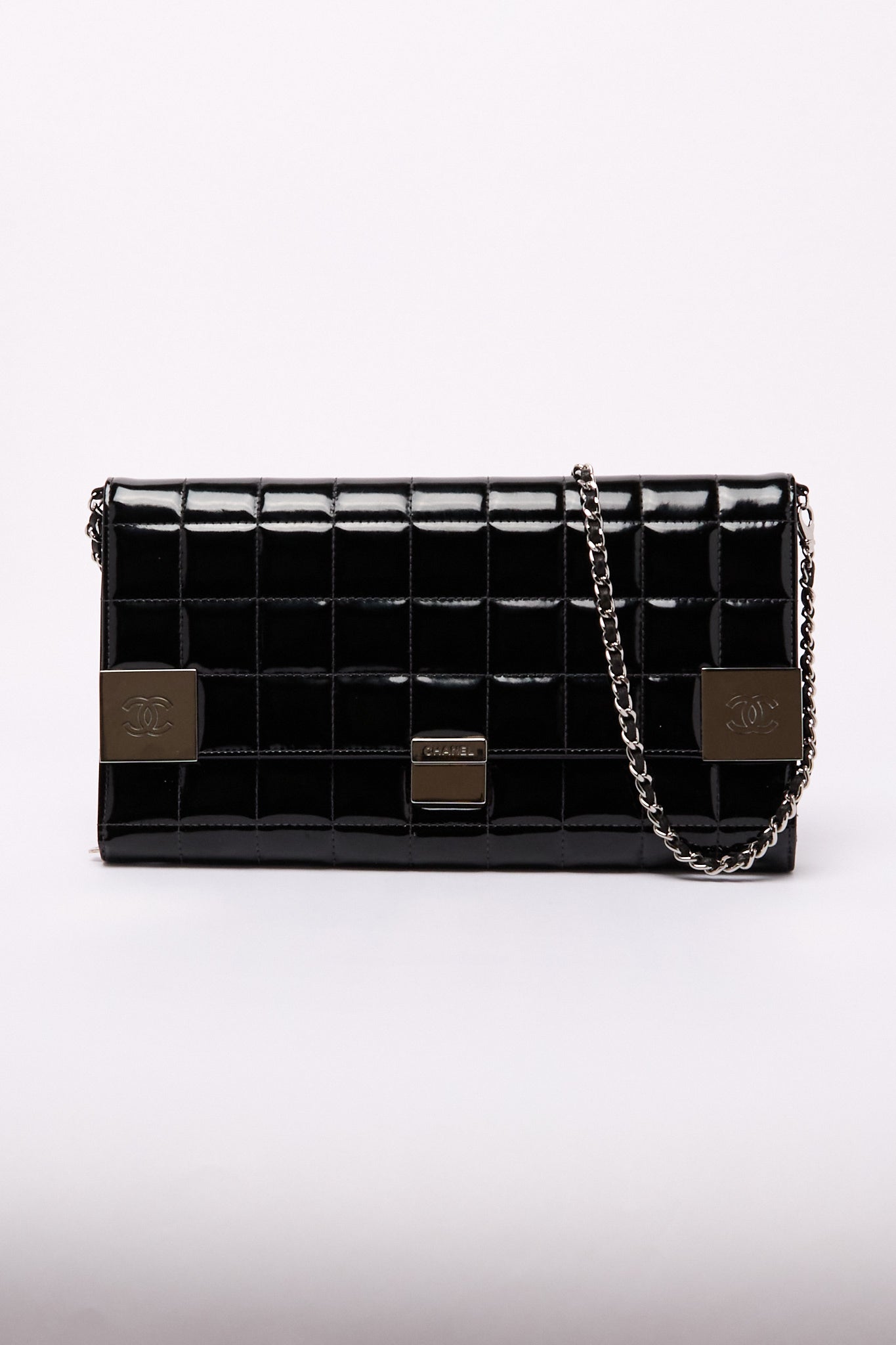 Chanel Black Patent CC Choco Bar Chain Shoulder Bag