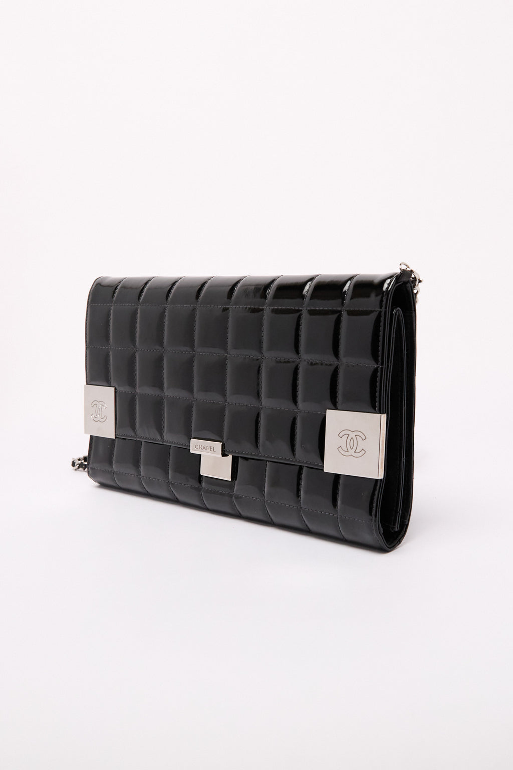 Chanel Black Patent CC Choco Bar Chain Shoulder Bag