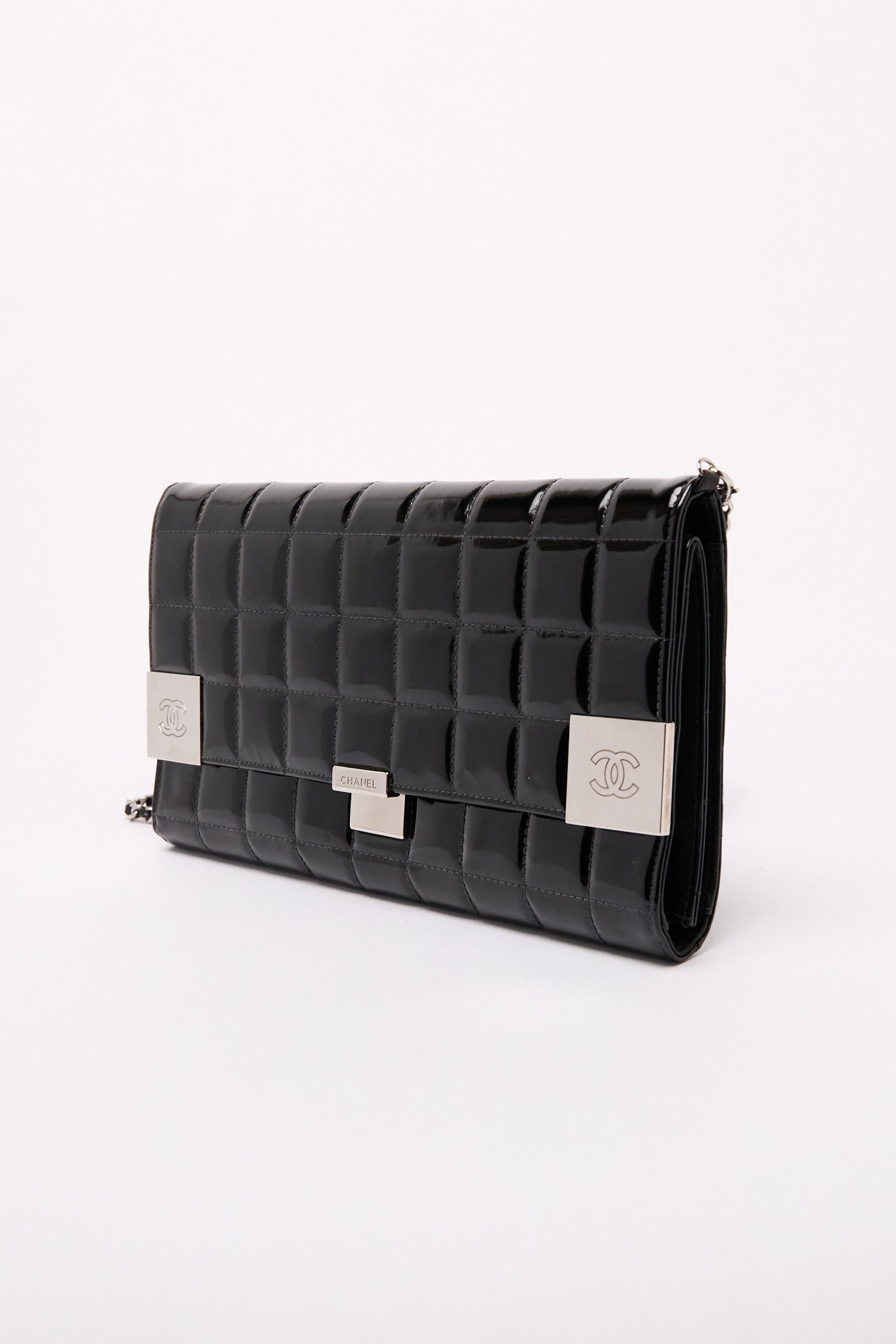 Chanel Black Patent CC Choco Bar Chain Shoulder Bag