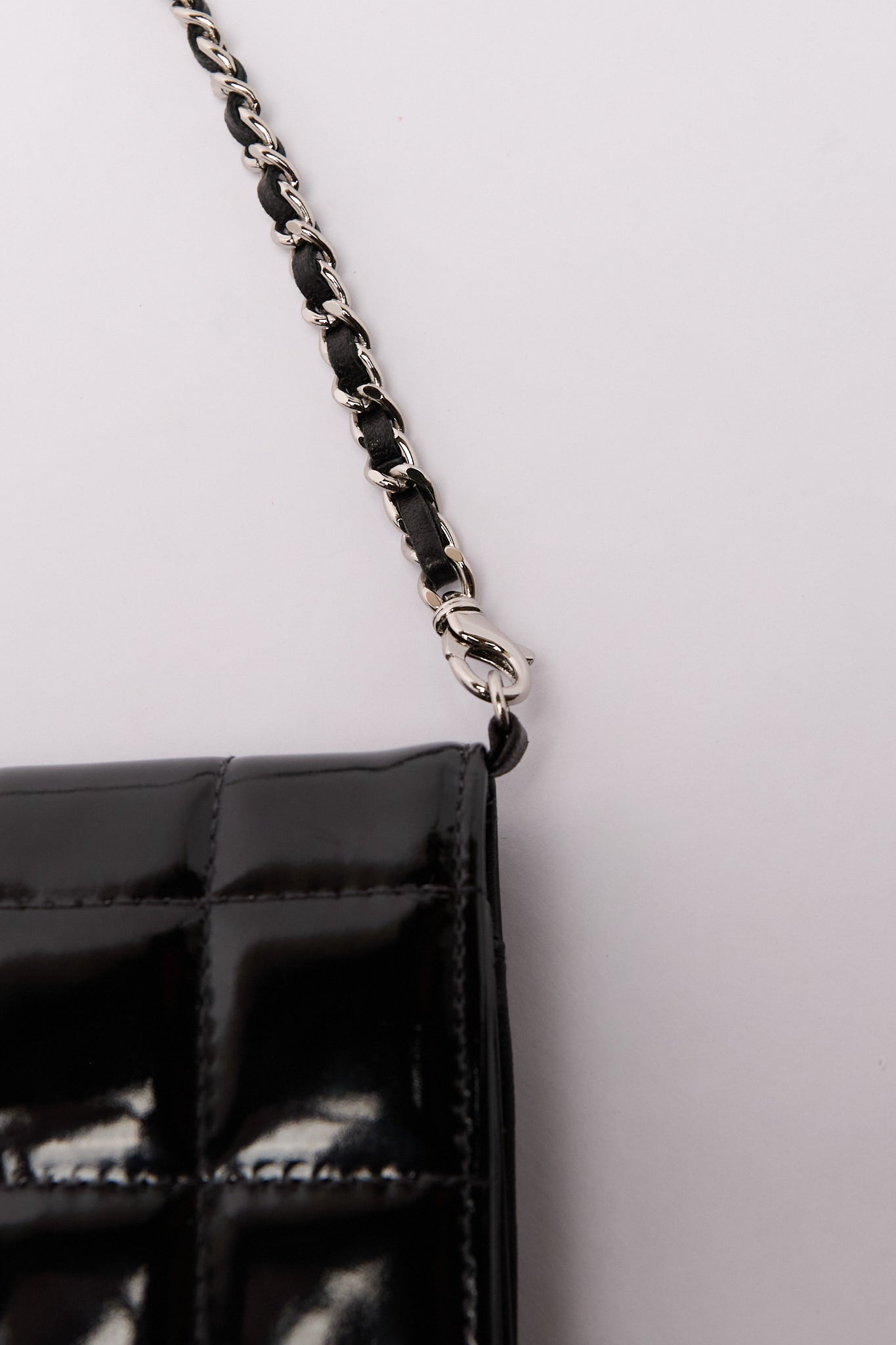 Chanel Black Patent CC Choco Bar Chain Shoulder Bag