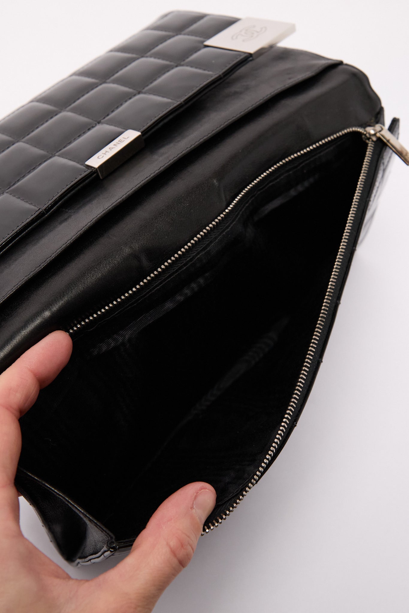 Chanel Black Patent CC Choco Bar Chain Shoulder Bag