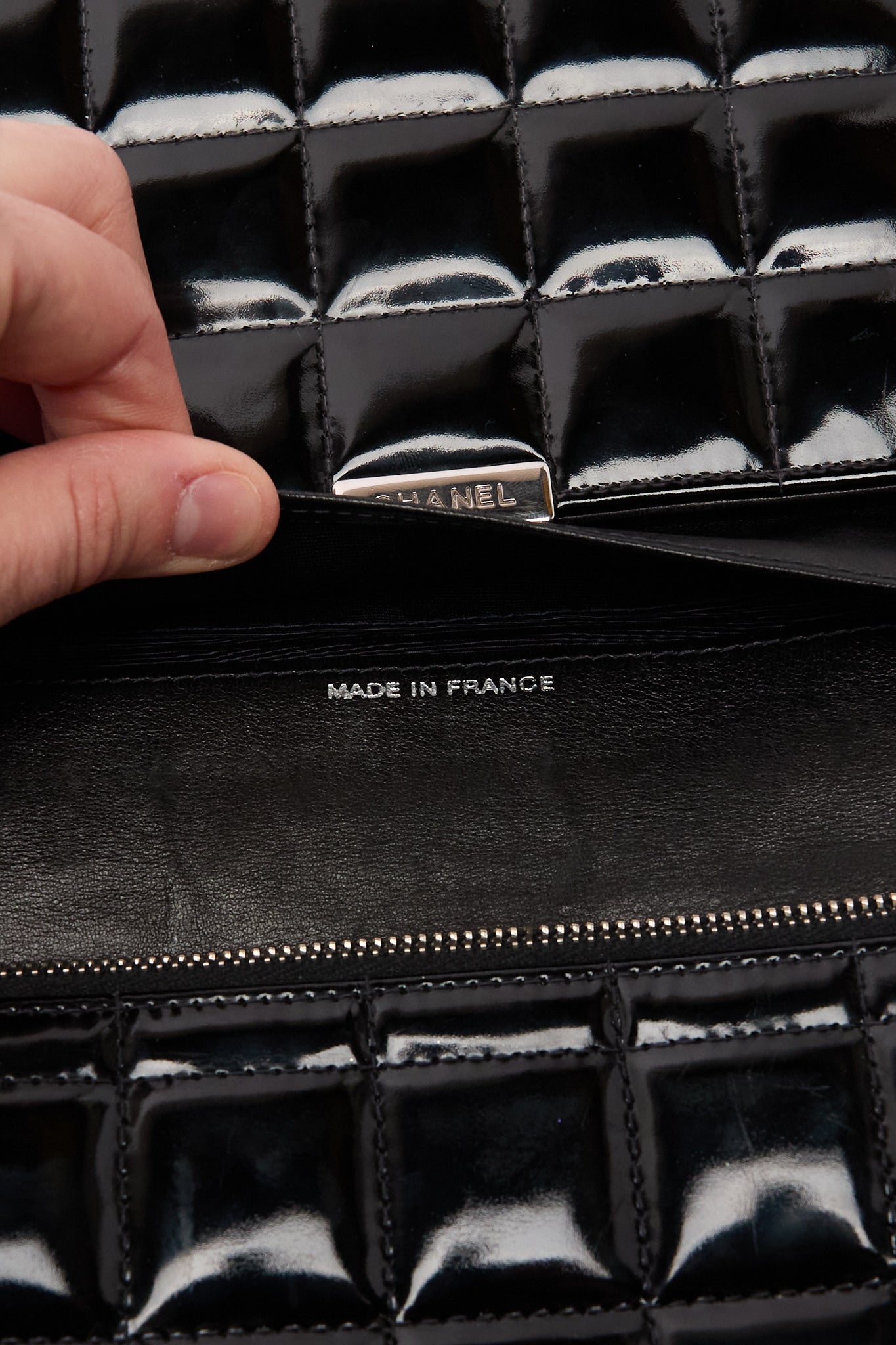 Chanel Black Patent CC Choco Bar Chain Shoulder Bag