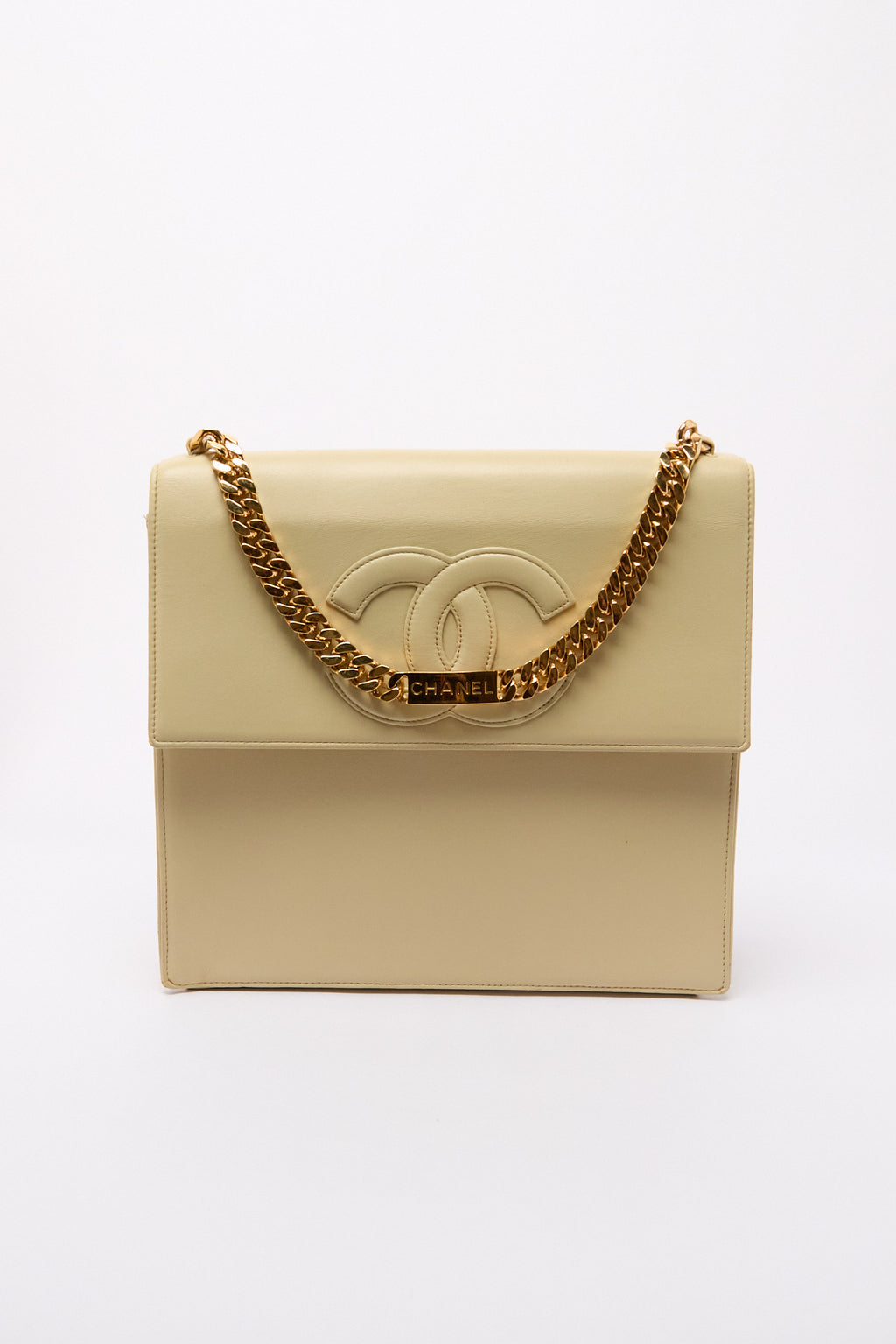 90’s Chanel Beige CC Chain Handbag 24K Gold Hardware