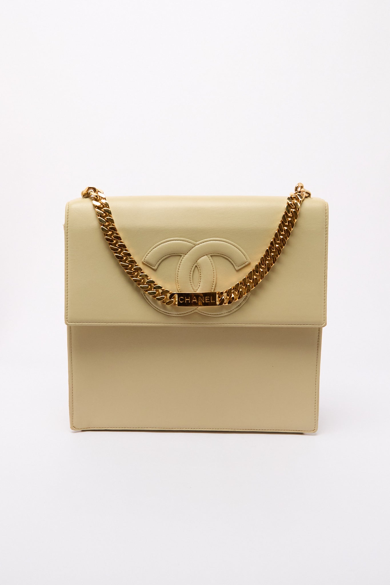 90’s Chanel Beige CC Chain Handbag 24K Gold Hardware