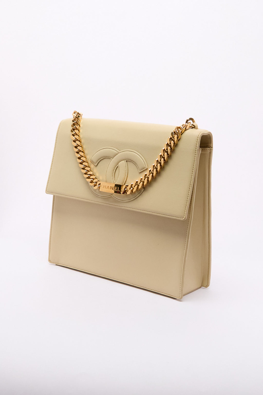 90’s Chanel Beige CC Chain Handbag 24K Gold Hardware