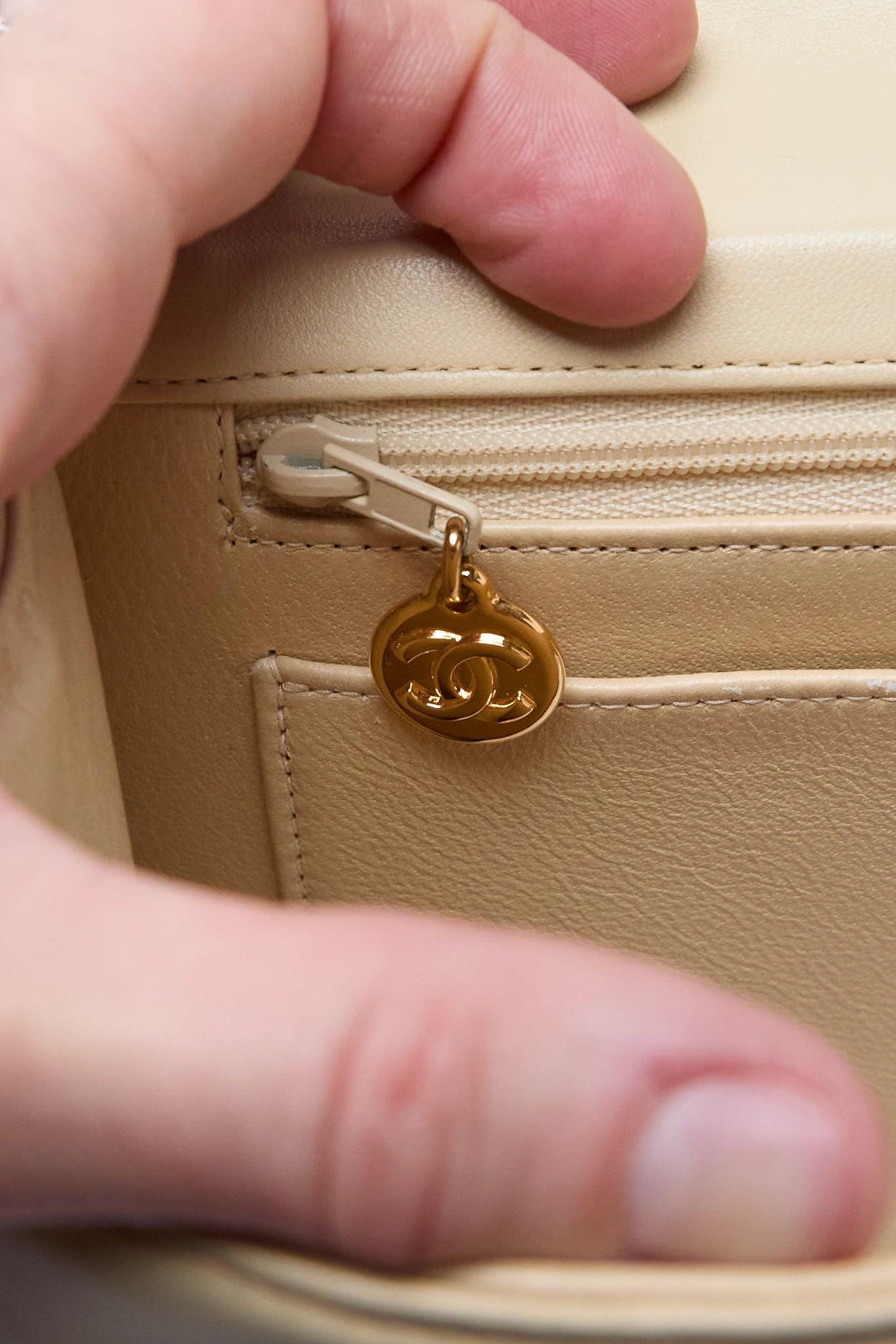 90’s Chanel Beige CC Chain Handbag 24K Gold Hardware