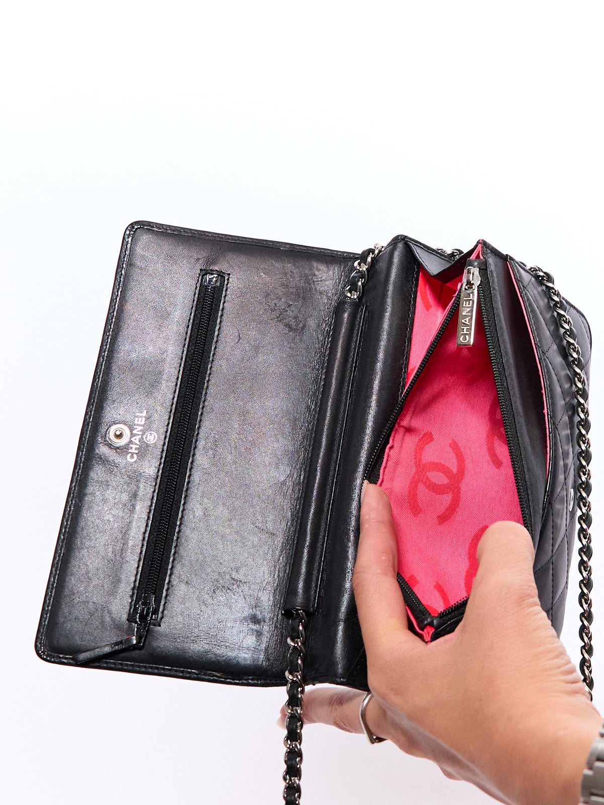 Chanel Cambon Black Lambskin Chain Wallet