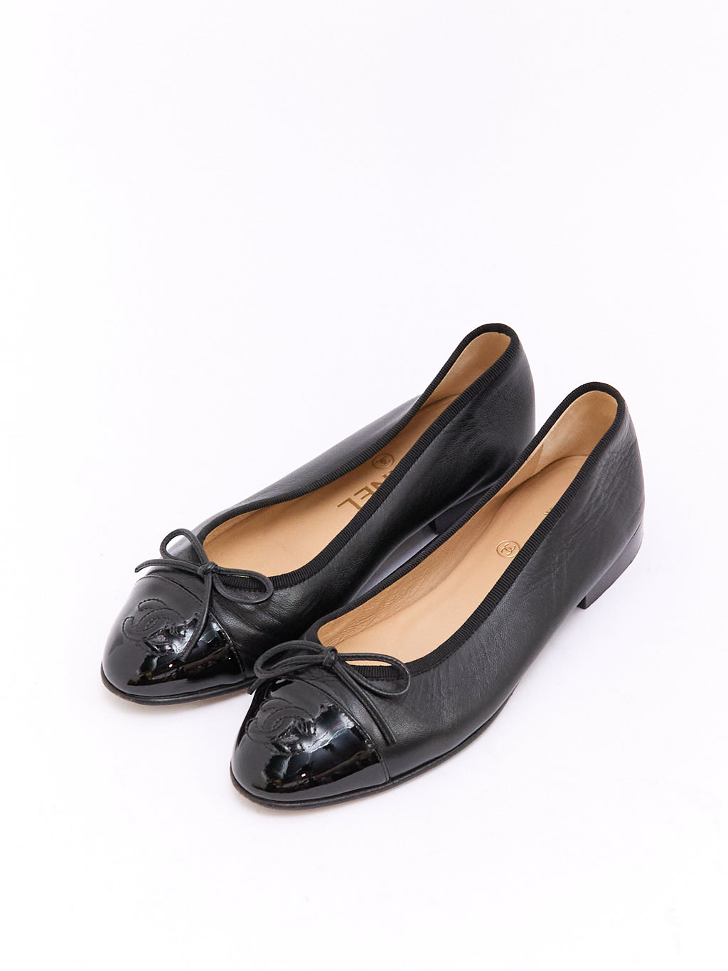 Chanel Black Lambskin CC Cap Toe Ballet Flat 34