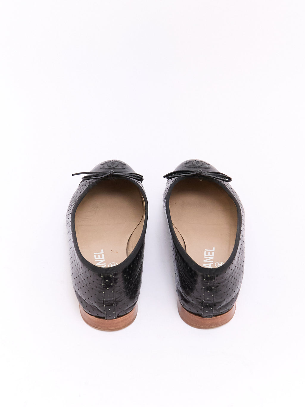 Chanel Black Lambskin Perforated CC Cap Toe Ballet Flat 35.5