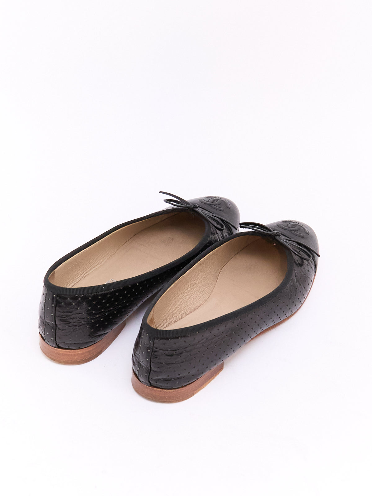 Chanel Black Lambskin Perforated CC Cap Toe Ballet Flat 35.5