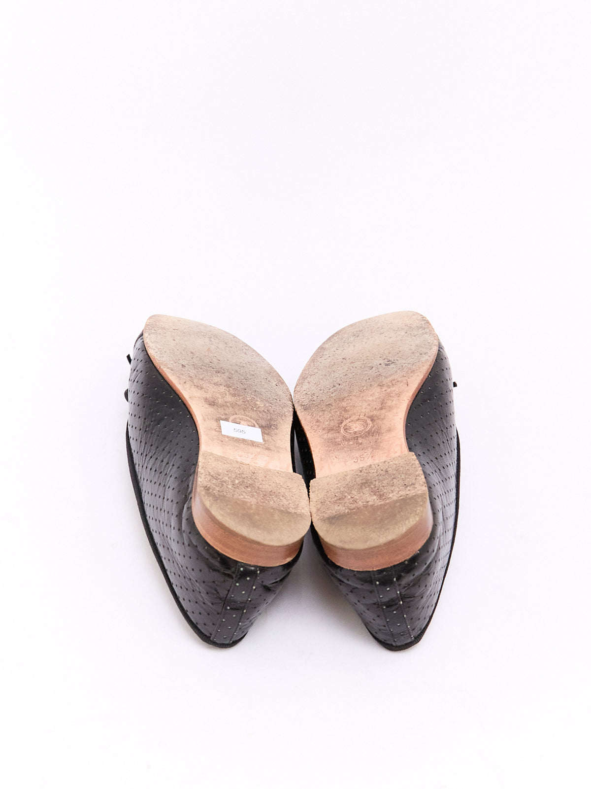Chanel Black Lambskin Perforated CC Cap Toe Ballet Flat 35.5