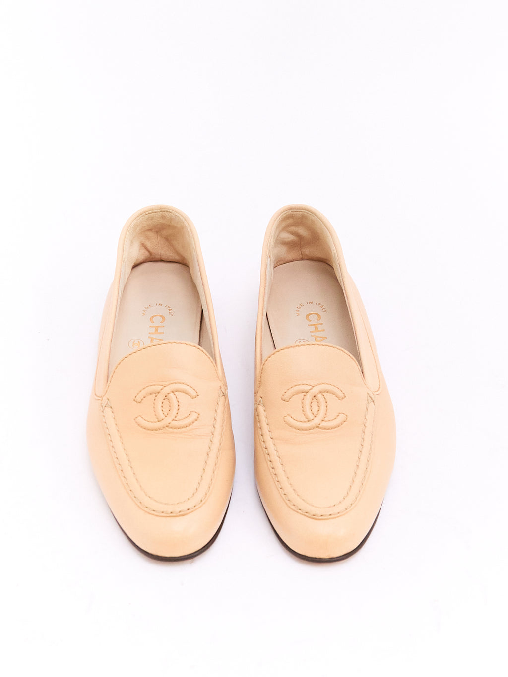 Chanel Tan CC Lambskin Loafers 36