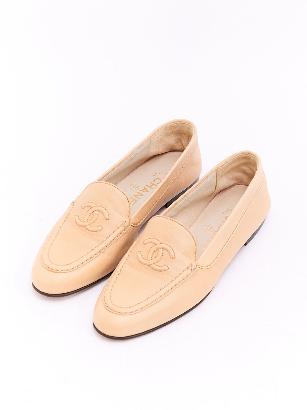 Chanel Tan CC Lambskin Loafers 36