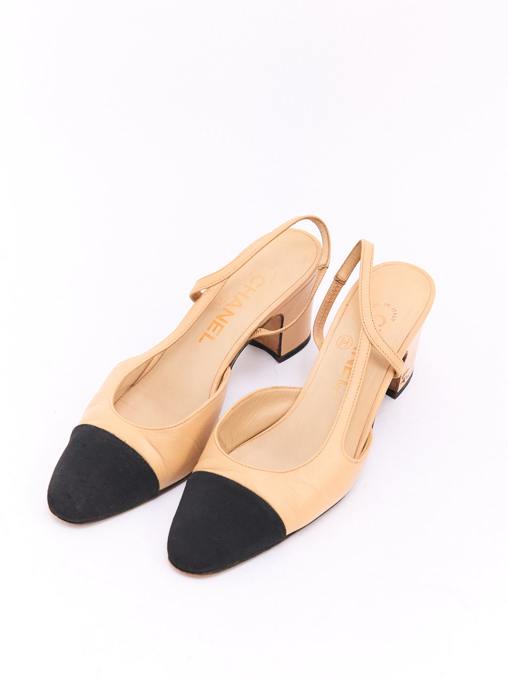 Chanel Tan Black Captoe Slingbacks 36
