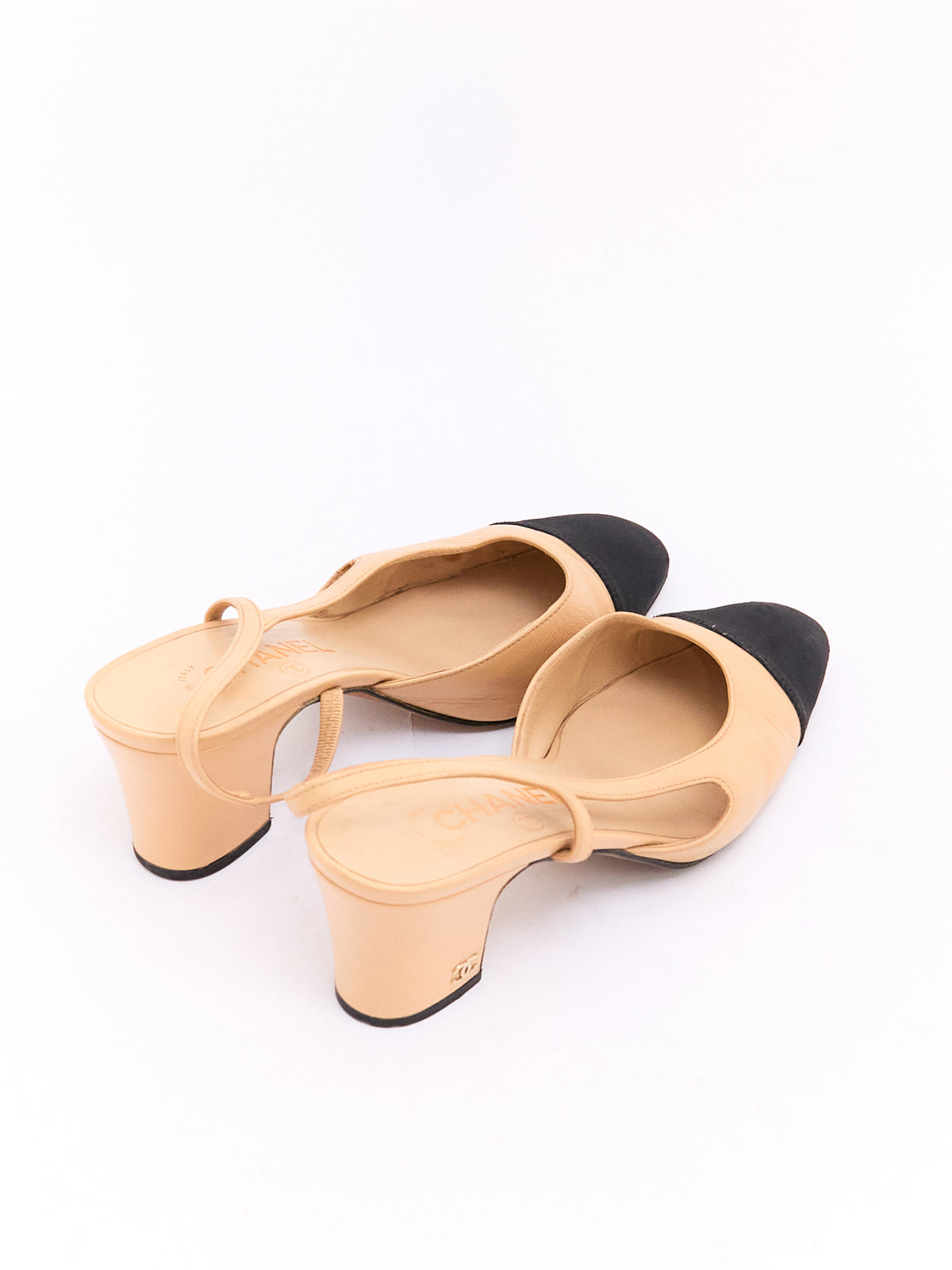 Chanel Tan Black Captoe Slingbacks 36
