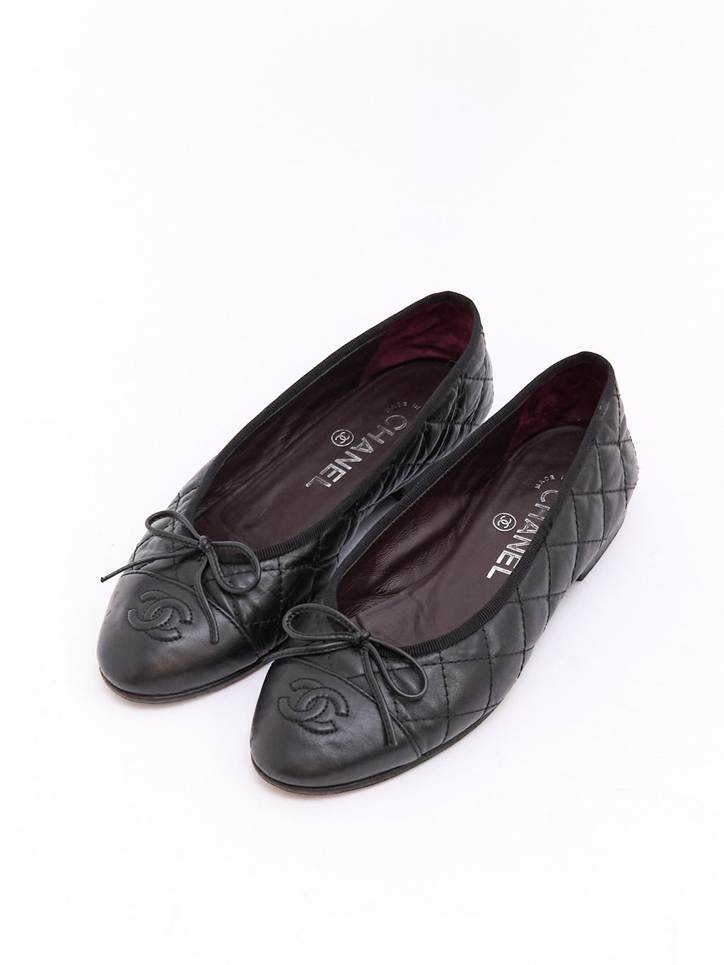 Chanel Black Lambskin Quilted CC Cap Toe Ballet Flat 35
