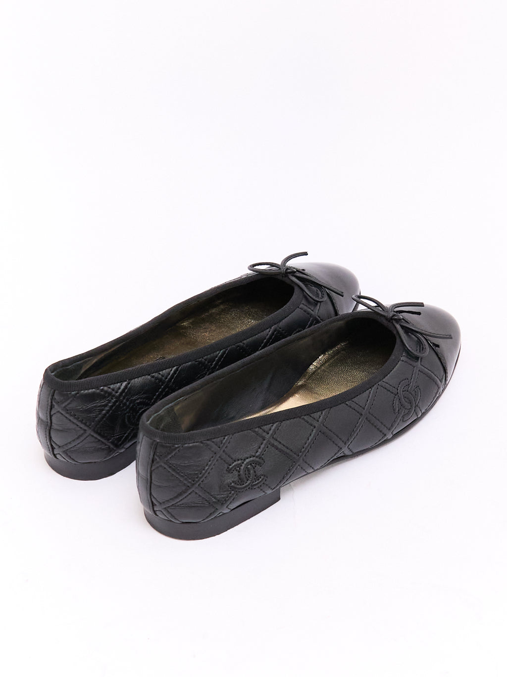 Chanel Black Patent CC Cap Toe Ballet Flat 37
