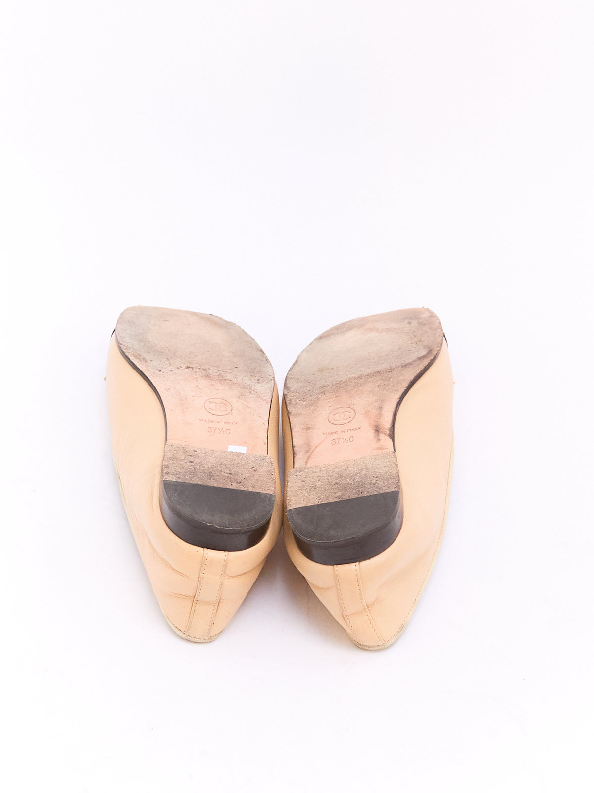 Chanel Beige Black Lambskin CC Cap Toe Ballet Flat 37.5