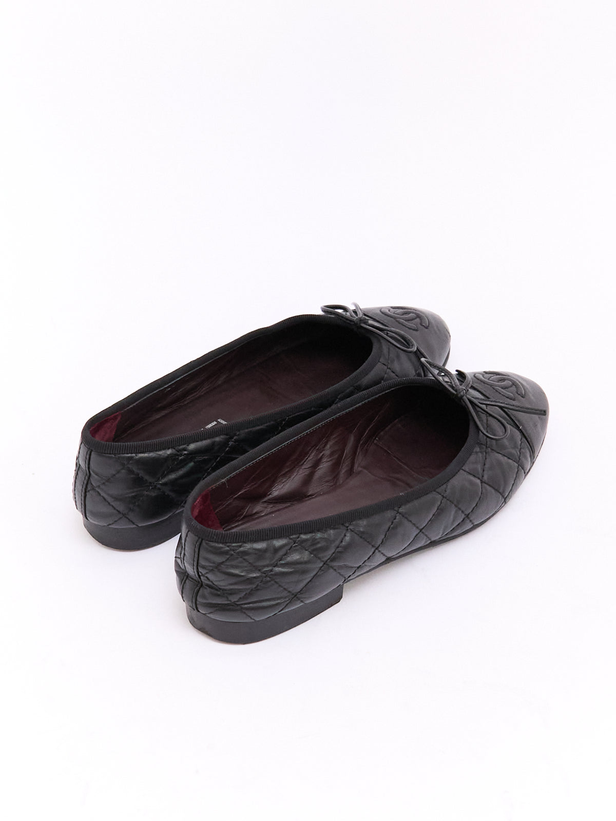 Chanel Black Lambskin Quilted CC Cap Toe Ballet Flat 35