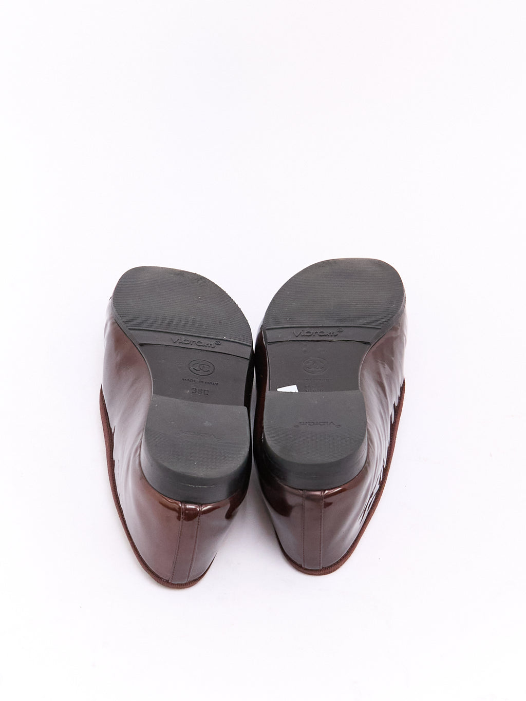 Chanel Burgundy Navy Patent CC Cap Toe Ballet Flat 38