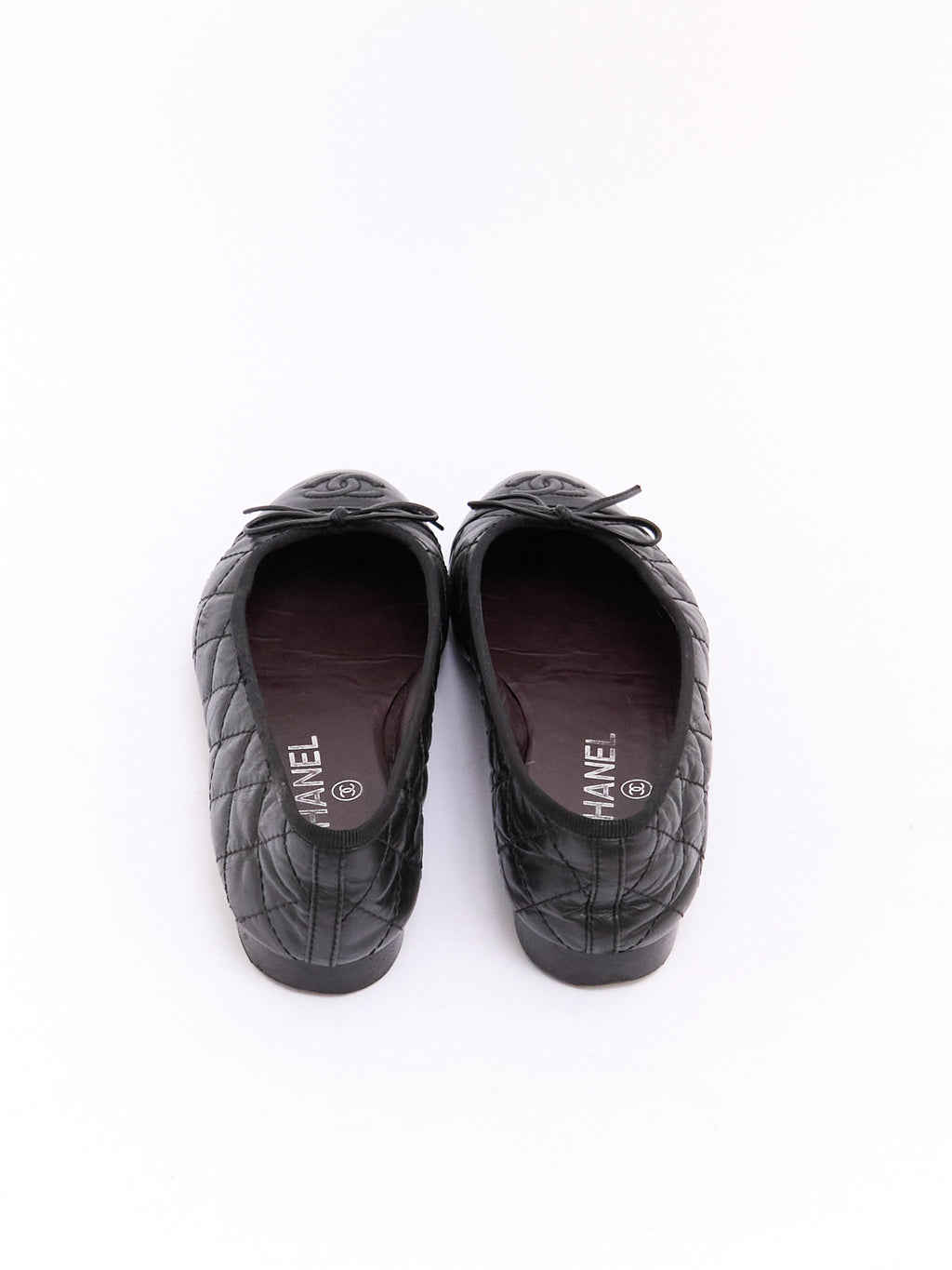 Chanel Black Lambskin Quilted CC Cap Toe Ballet Flat 35
