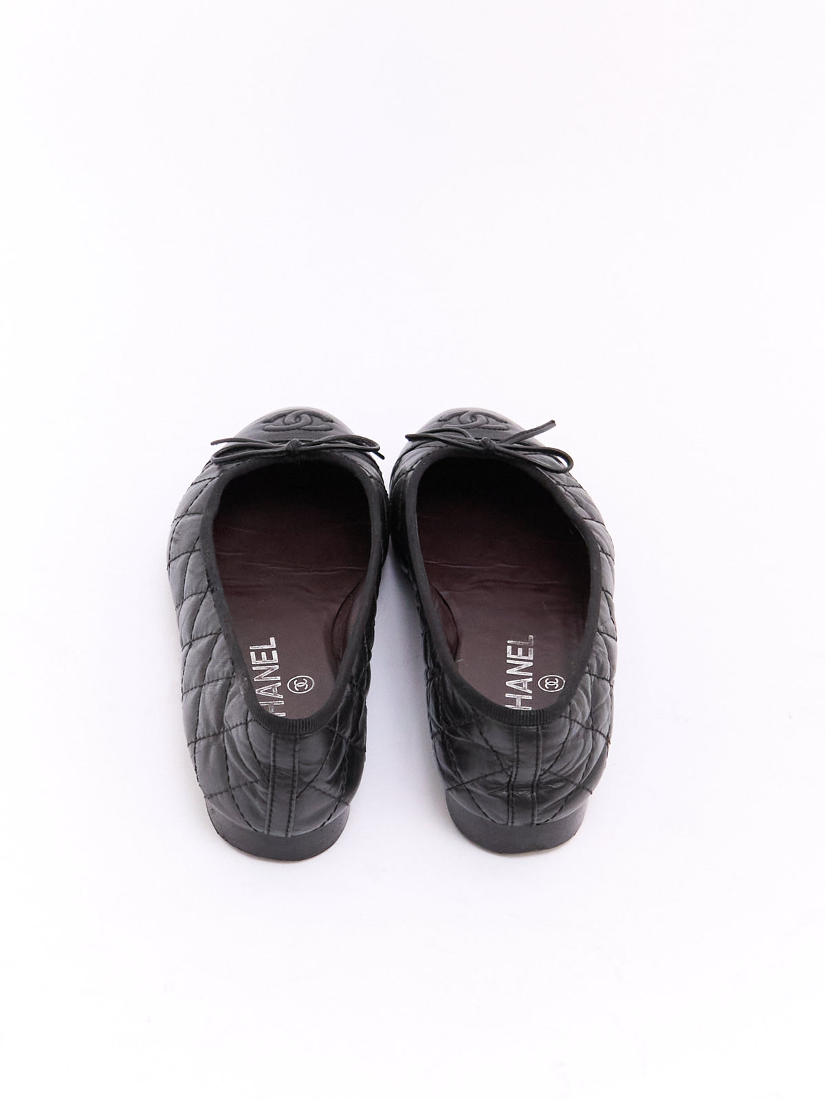 Chanel Black Lambskin Quilted CC Cap Toe Ballet Flat 35