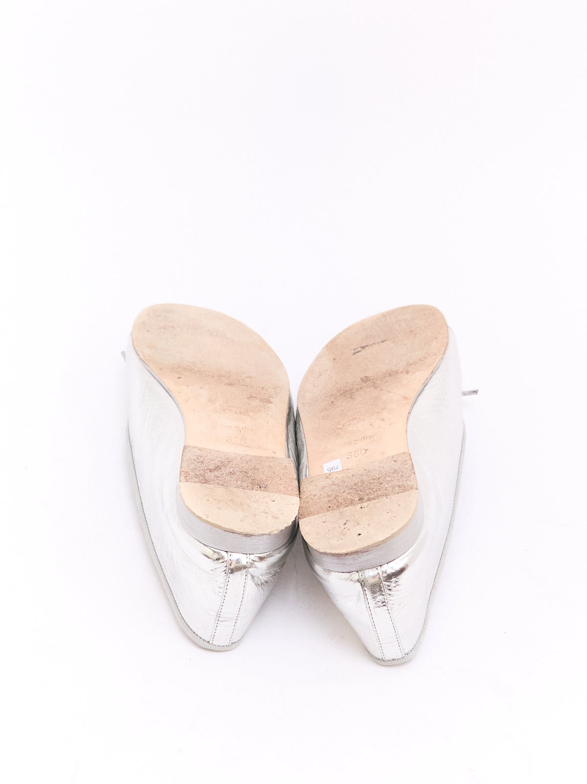 Chanel Silver Patent CC Cap Toe Ballet Flat 38
