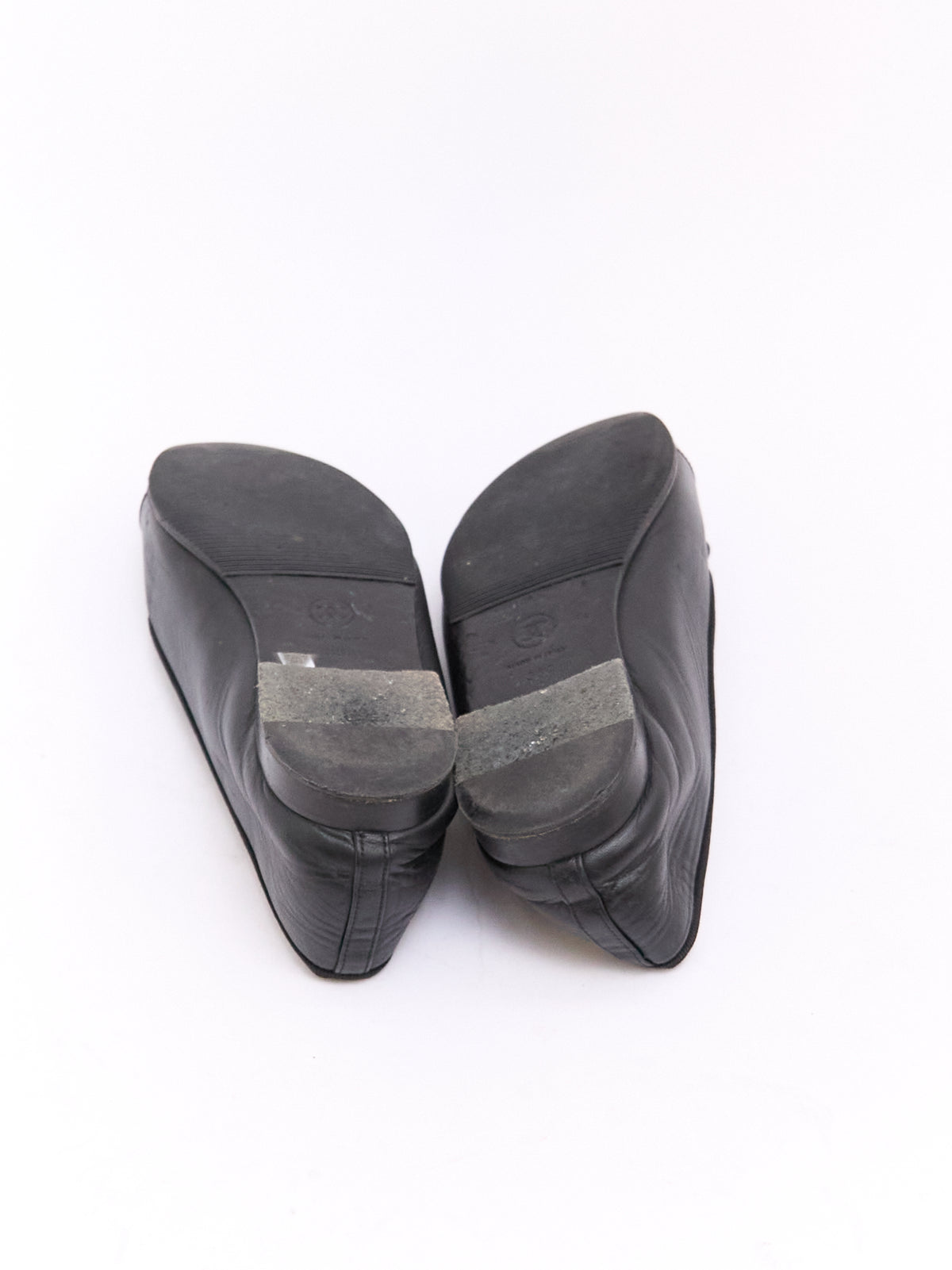 Chanel Black Patent CC Cap Toe Ballet Flat 38