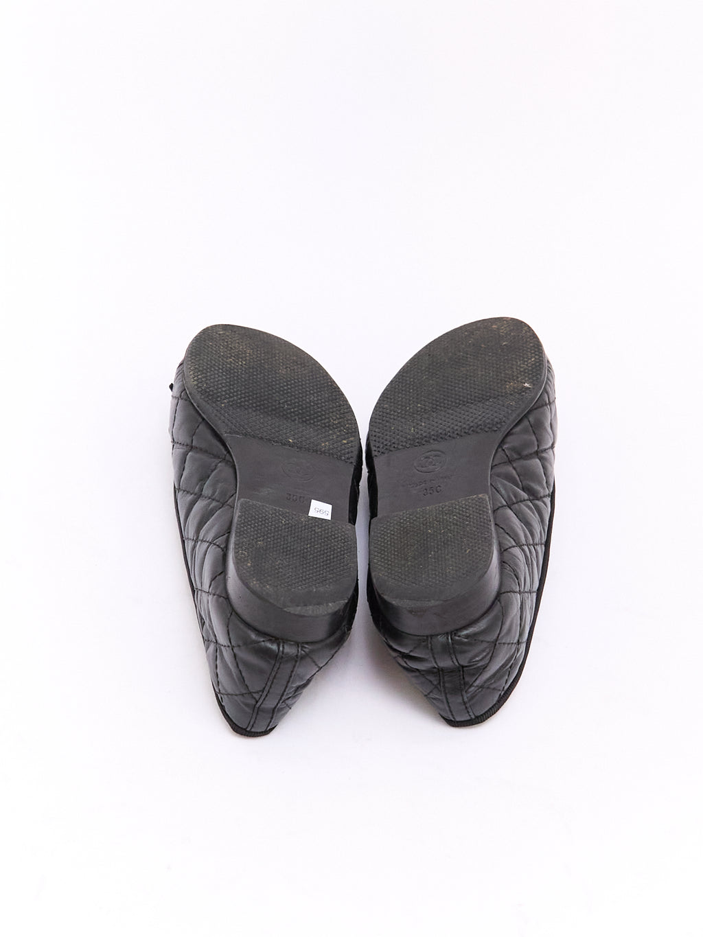 Chanel Black Lambskin Quilted CC Cap Toe Ballet Flat 35
