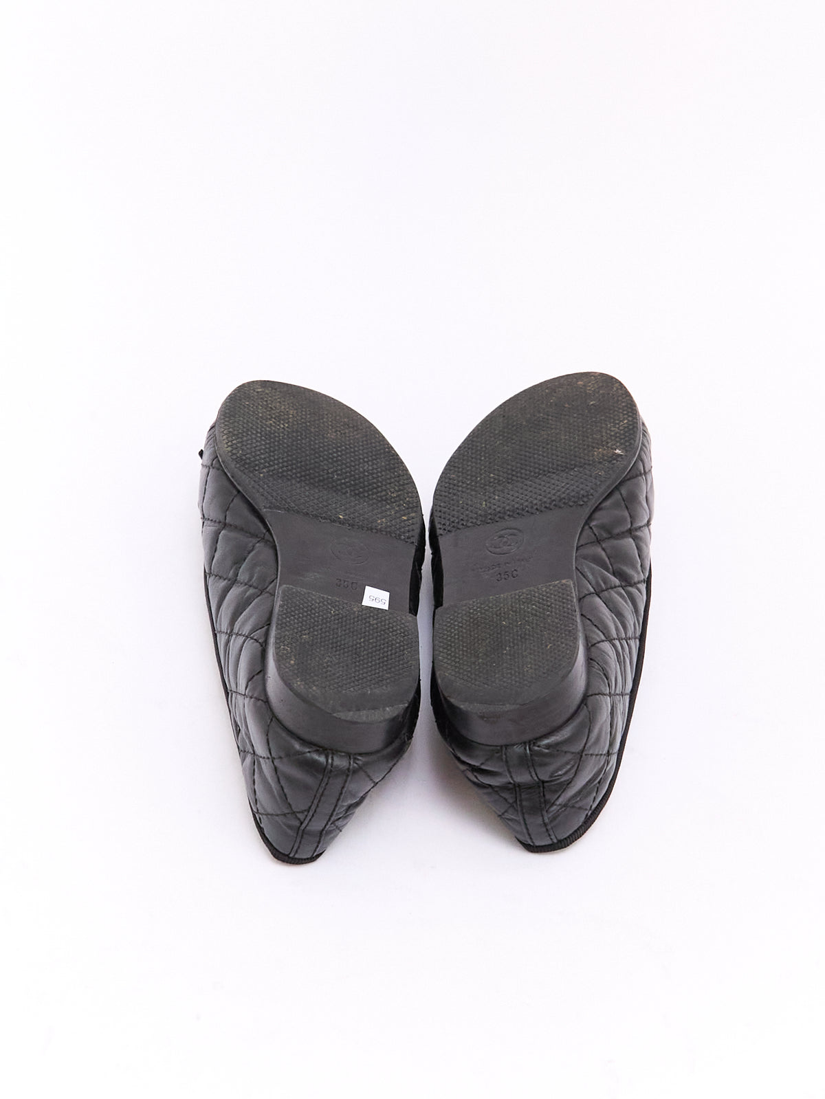 Chanel Black Lambskin Quilted CC Cap Toe Ballet Flat 35
