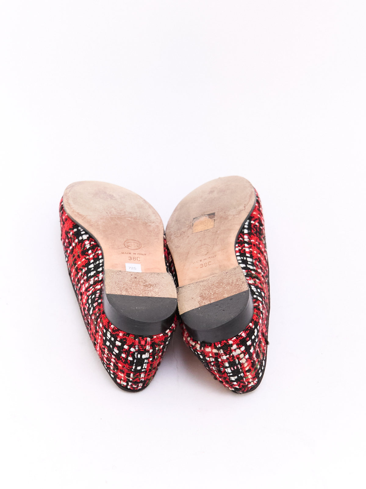 Chanel Red Black Tweed CC Cap Toe Ballet Flat 38