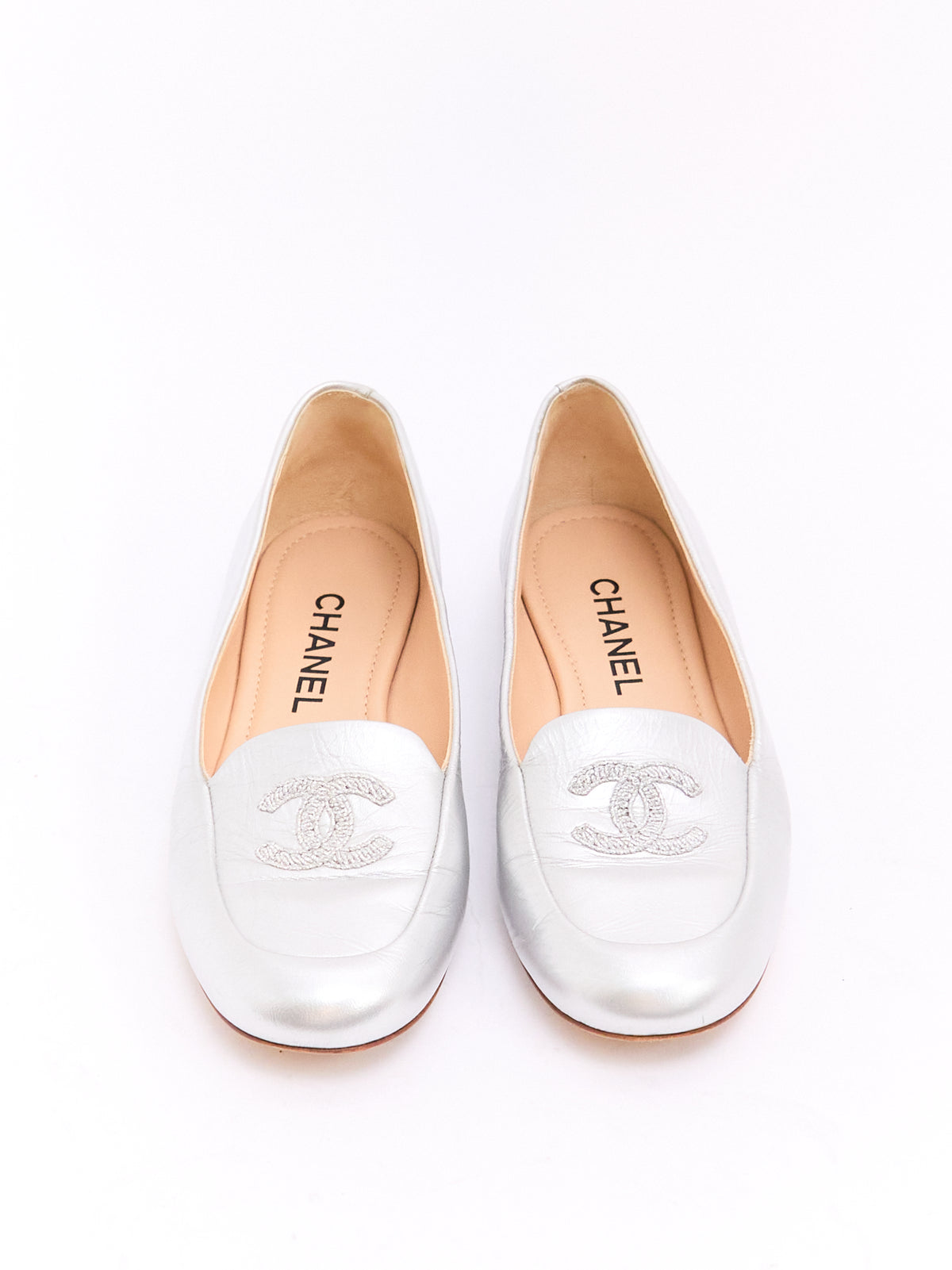 Chanel Silver CC Loafers 39